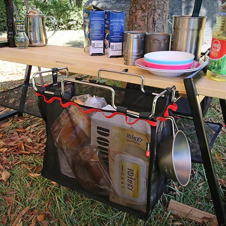 Support de rangement pliable en maille pour pique-nique et camping, avec support en métal pour ustensiles de cuisine, Support pour ustensiles de cuisine