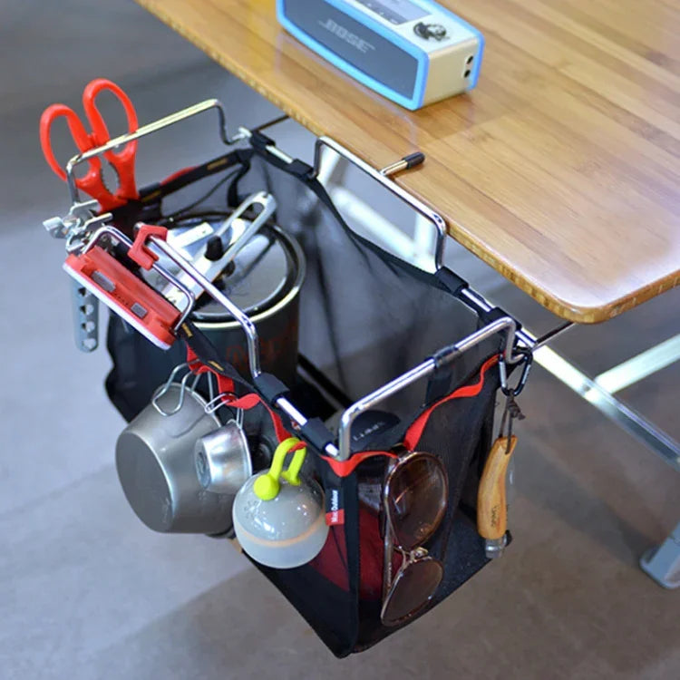 Support de rangement pliable en maille pour pique-nique et camping, avec support en métal pour ustensiles de cuisine, Support pour ustensiles de cuisine