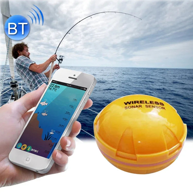 Détecteur de poisson Bluetooth Sondeur 125KHz Capteur 0.6-36m Localisateur de profondeur Alarme de recherche de poissons pour téléphones mobiles iOS et Android, Portée de fonctionnement : 0.6-36m