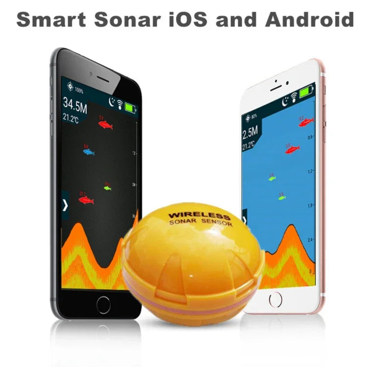 Détecteur de poisson Bluetooth Sondeur 125KHz Capteur 0.6-36m Localisateur de profondeur Alarme de recherche de poissons pour téléphones mobiles iOS et Android, Portée de fonctionnement : 0.6-36m