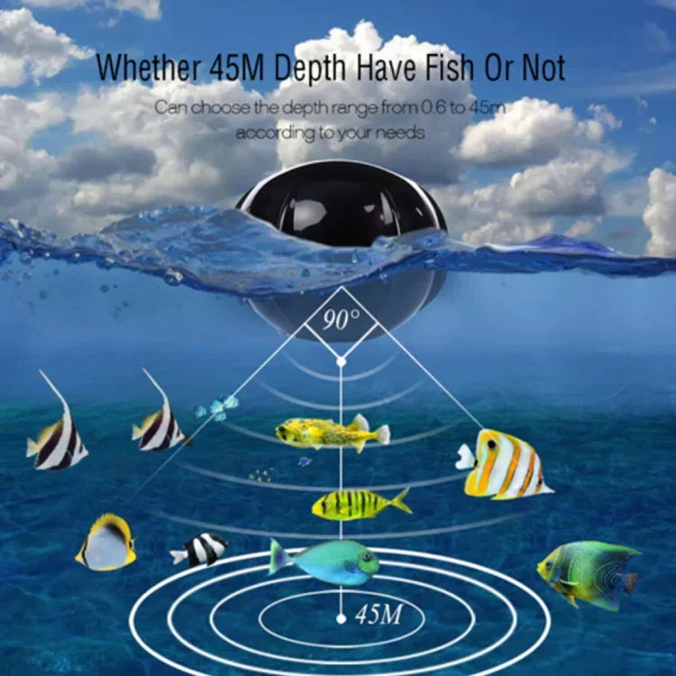Détecteur de poisson sans fil XJ-01 Sonde sonar 125KHz Capteur de profondeur 0,6-36m Détecteur de poissons avec écran LCD 2,4 pouces et antenne, Capteur de température d'eau intégré, XJ-01