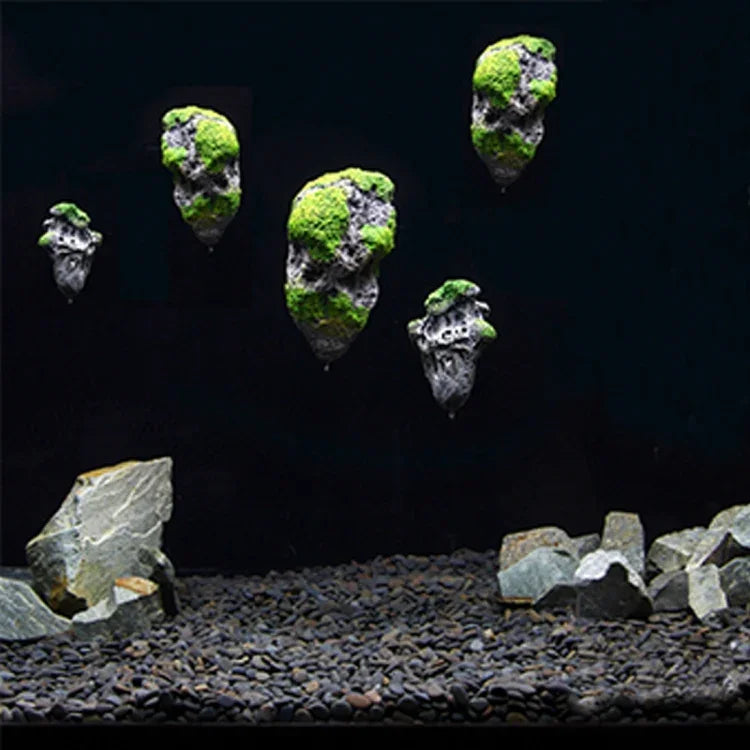 Décoration d'aquarium Pierre ponce flottante suspendue Aquarium artificiel Acuarios Mousse Roche volante Ornement aquatique Paysage, Taille moyenne : 8,7 x 14,3cm, Pierre flottante Taille moyenne : 8,7 x 14,3cm
