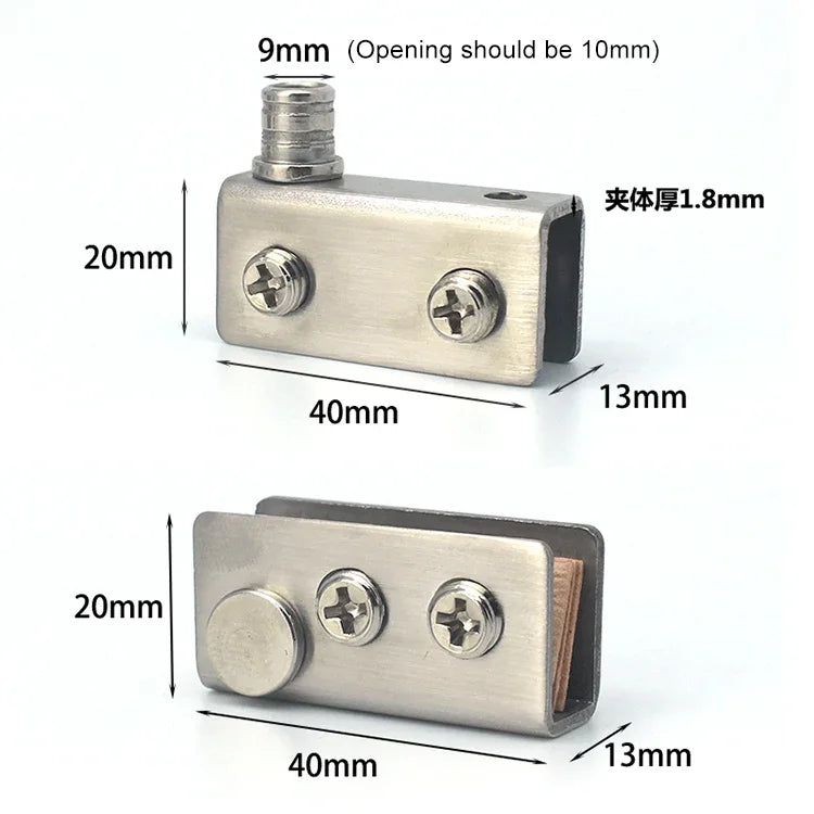 Charnière de vitrine d'exposition à porte double avec clip en verre, Double