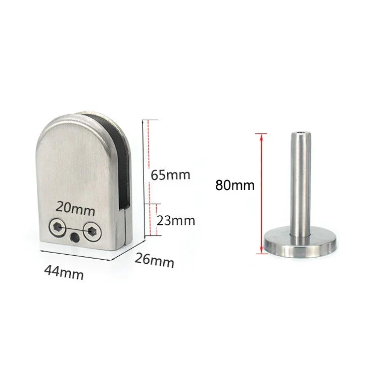 Clip de fixation pour tige de support bouche de poisson en verre en acier inoxydable 201 avec tige 14x80mm, Spécification : L, L, avec tige 14x80mm