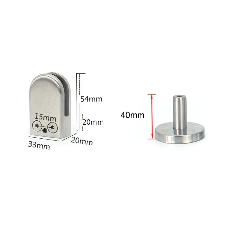 Clip de fixation pour tige de support bouche de poisson en verre en acier inoxydable 201 avec tige 14x40mm, Spécification : S, S, avec tige 14x40mm
