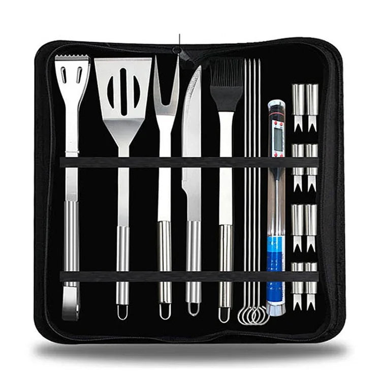 Set de vaisselle d'extérieur 18 en 1 pour camping barbecue pique-nique avec thermomètre, 18 en 1, avec thermomètre
