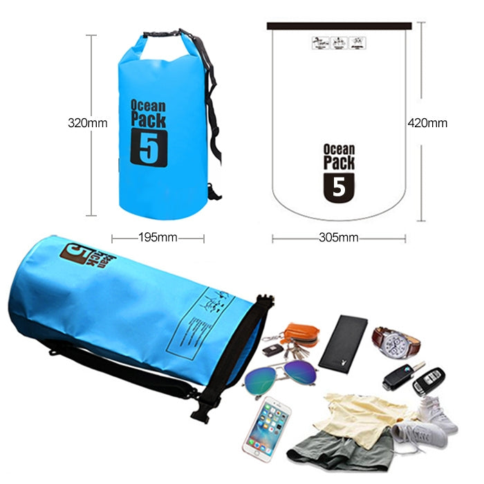 Sac étanche extérieur à une épaule, sac sec, sac baril en PVC, capacité : 5L, capacité : 5L (Noir), capacité : 5L (Bleu foncé), capacité : 5L (Orange), capacité : 5L (Rose), capacité : 5L (Vert), capacité : 5L (Bleu ciel), capacité : 5L (Jaune)