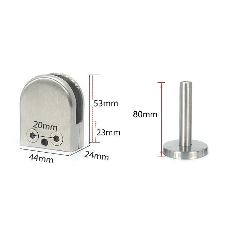 Clip de fixation pour tige de support bouche de poisson en verre en acier inoxydable 201 avec tige 14x80mm, Spécification : M, M, avec tige 14x80mm
