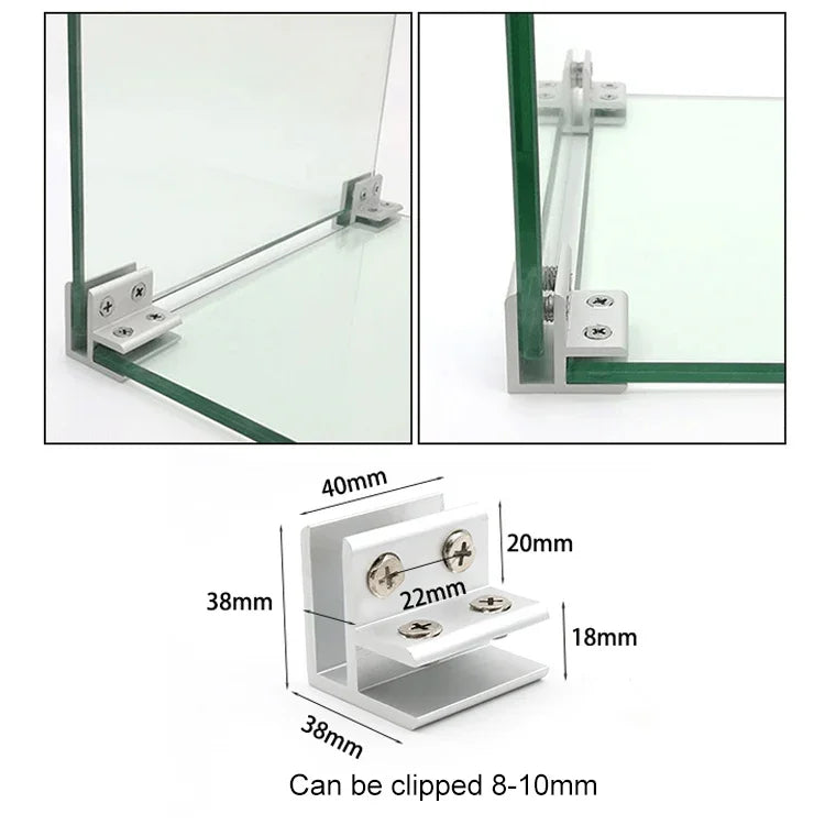Pince combinée en alliage d'aluminium pour verre, clip de fixation de cloison d'armoire, clipé à 90 degrés 8-10mm, clipé à 90 degrés 8-10mm