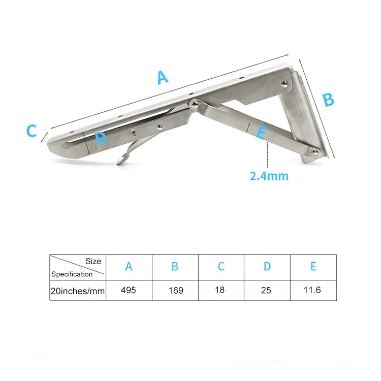 Étagère de rangement murale pliante en acier inoxydable à ressort de type K de 20 pouces pour table à manger, 20 pouces