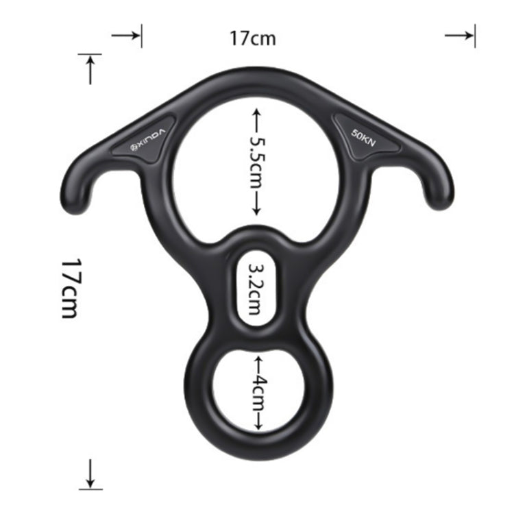 Descendeur en 8 XINDA XD8602 pour secours en escalade avec oreilles coudées, équipement de rappel, dispositif d'assurage