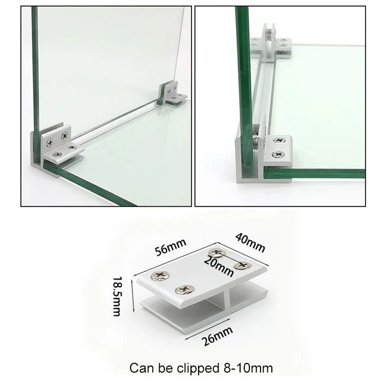 Pince combinée en alliage d'aluminium pour verre, clip de fixation de cloison d'armoire, clipé à 180 degrés 8-10mm, clipé à 180 degrés 8-10mm