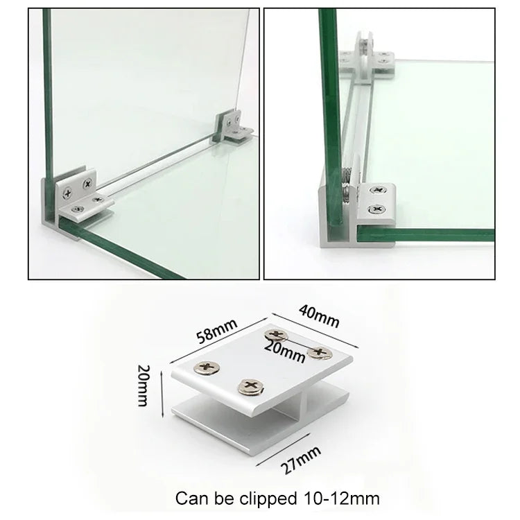 Pince combinée en alliage d'aluminium pour verre, clip de fixation de cloison d'armoire, clipé à 180 degrés 10-12mm, clipé à 180 degrés 10-12mm