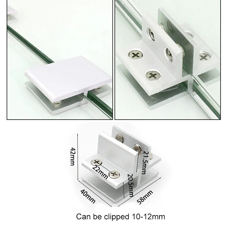 Pince combinée en alliage d'aluminium pour verre, clip de fixation de cloison d'armoire de type T, clipé 10-12mm, clipé de type T 10-12mm
