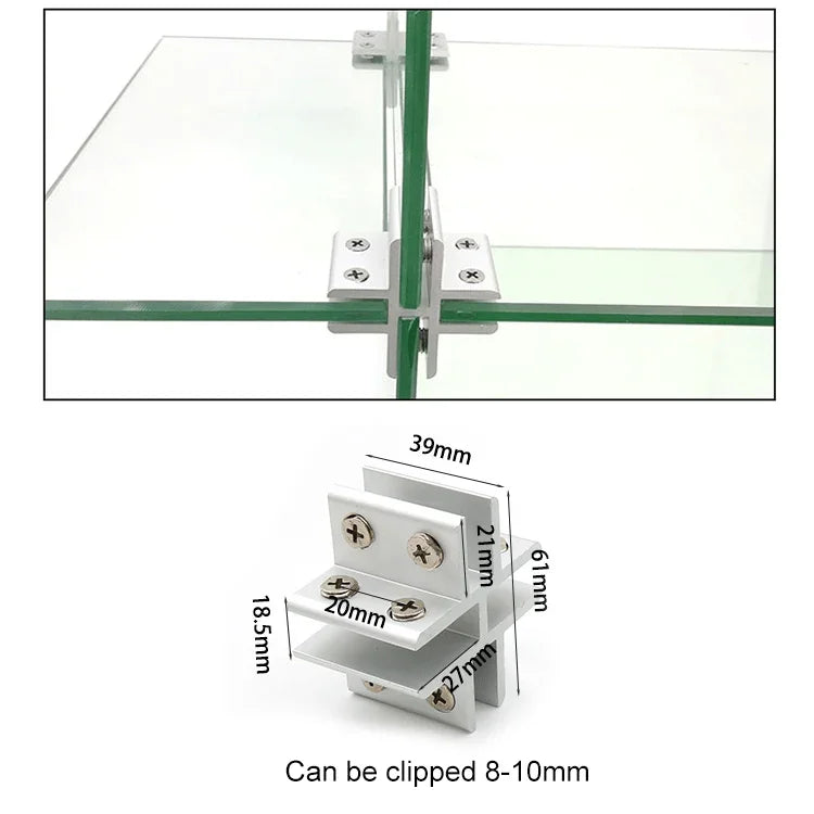 Pince combinée en alliage d'aluminium pour verre de type croix, clip de fixation de cloison d'armoire, clipé 8-10mm, clipé de type croix 8-10mm