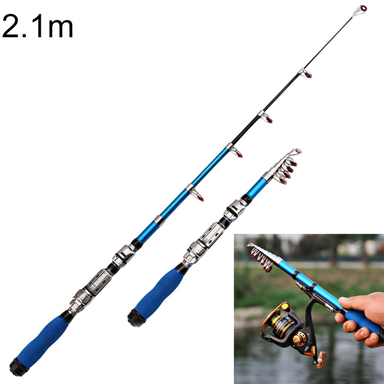 Canne à pêche télescopique portable de 36 cm pour la pêche en mer, mini-canne à pêche, longueur étendue : 2,1 m, 2,1 m