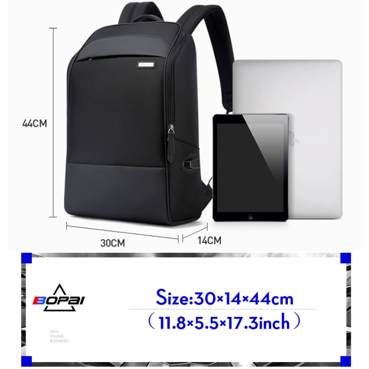 Sac à dos professionnel Bopai 751-006881 anti-vol, étanche, grande capacité, double épaule, avec port de chargement USB, Taille : 30x14x44cm, 751-006881