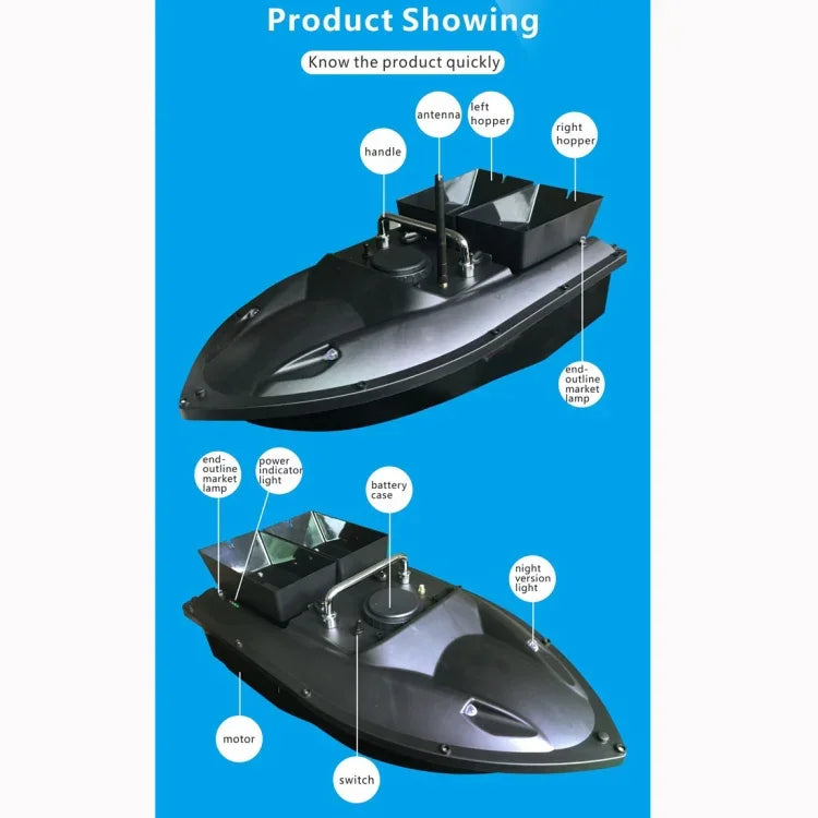 Bateau Amorçeur Télécommandé Multifonction D13C Double Réservoir pour la Pêche, D13C