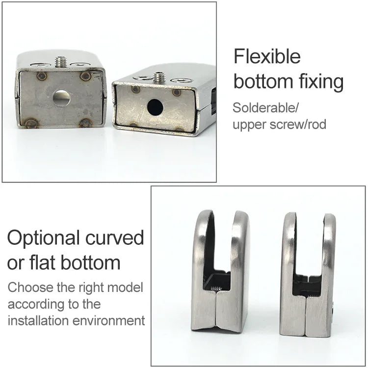 Support à clip fixe en acier inoxydable 304 poli mat, fond plat 15-20mm pour rampe, verre, bois, panneau stratifié, 15-20mm, fond plat, acier inoxydable 304