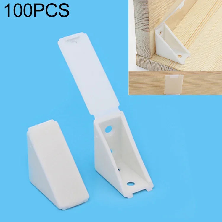 100 PCS Connecteur d'angle épaissi en plastique pour meuble, support de planche à angle droit avec couvercle, Taille : L, Taille : L