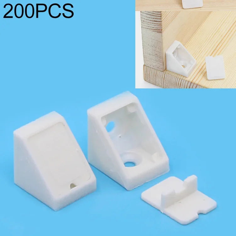 200 PCS Connecteur d'angle détachable épaissi en plastique pour meuble, support de planche à angle droit avec couvercle, Taille : S (blanc), Avec couvercle, Taille : S (blanc)