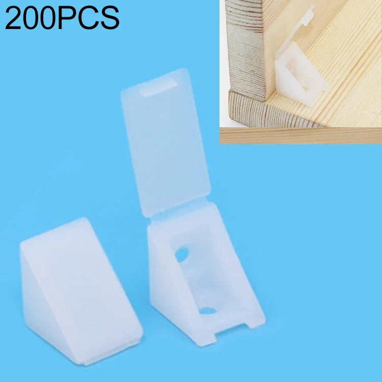 200 PCS Connecteur d'angle épaissi en plastique pour meuble, support de planche à angle droit avec couvercle, Taille : S, Taille : S