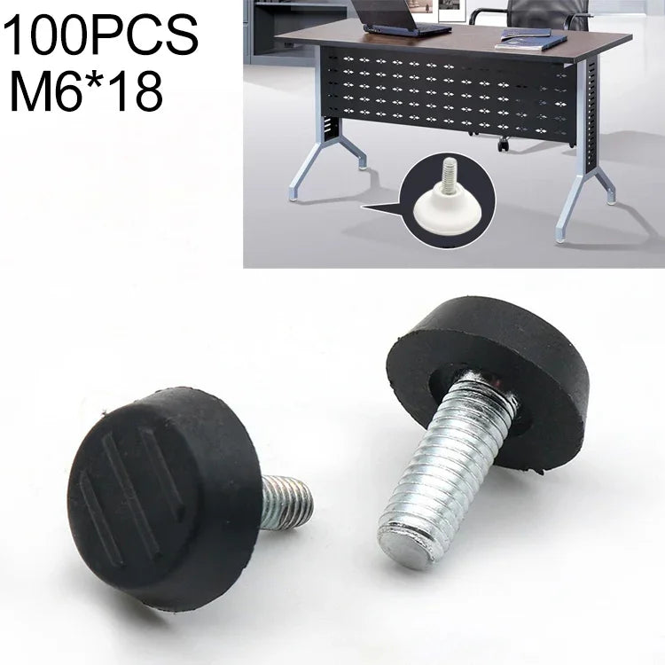 100 PCS Tampon de pied réglable Support de vis pour meuble, M6x18 (Noir), M6x18 (Noir)