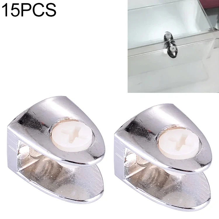 15 PCS Support fixe brillant en alliage de zinc, pince de fixation pour verre à clou, Clou