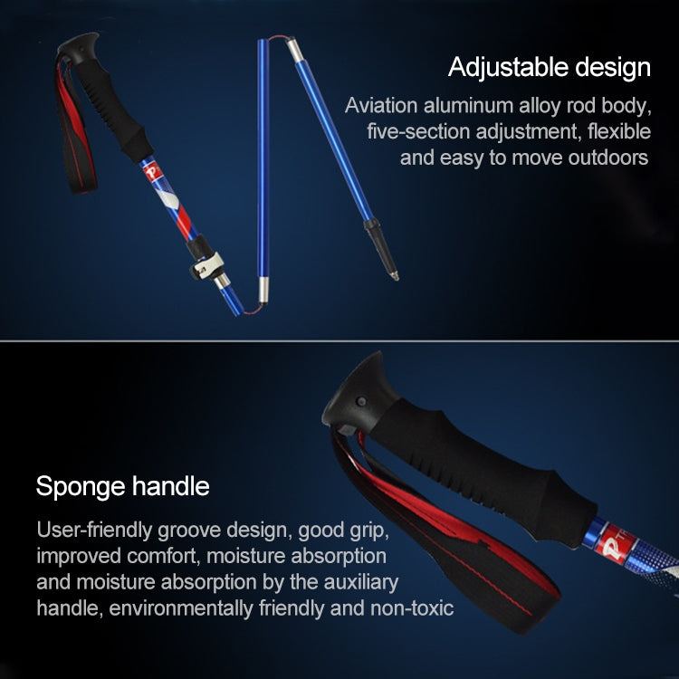 5 bâtons de trekking pliables en alliage d'aluminium à 5 sections, longueur pliée : 35CM, longueur pliée : 35CM (Noir), longueur pliée : 35CM (Vert), longueur pliée : 35CM (Bleu), longueur pliée : 35CM (Rouge)