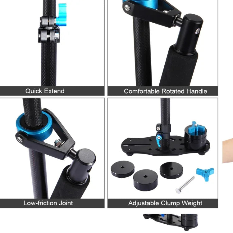 Stabilisateur portable en fibre de carbone PULUZ 38,5-61cm pour appareils photo numériques reflex et caméscopes, plage de charge : 0,5-3 kg, P60T Bleu, P60T Rouge