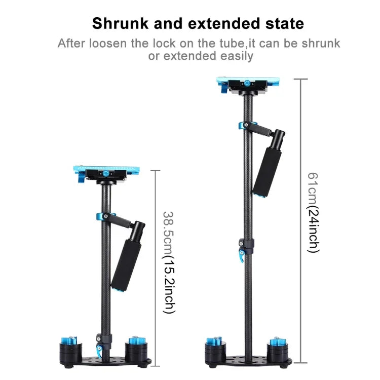 Stabilisateur portable en fibre de carbone PULUZ 38,5-61cm pour appareils photo numériques reflex et caméscopes, plage de charge : 0,5-3 kg, P60T Bleu, P60T Rouge