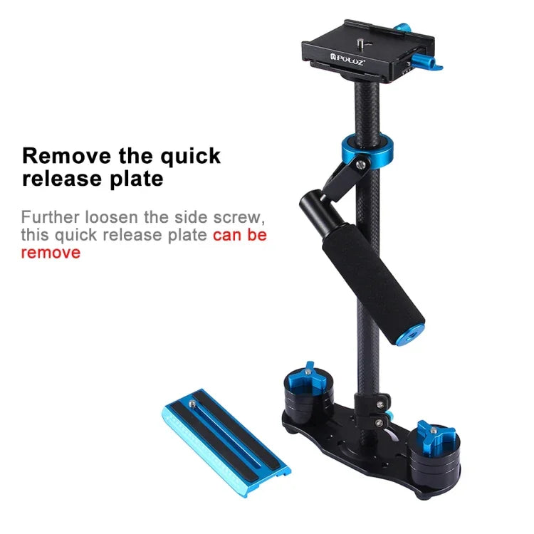 Stabilisateur portable en fibre de carbone PULUZ 38,5-61cm pour appareils photo numériques reflex et caméscopes, plage de charge : 0,5-3 kg, P60T Bleu, P60T Rouge