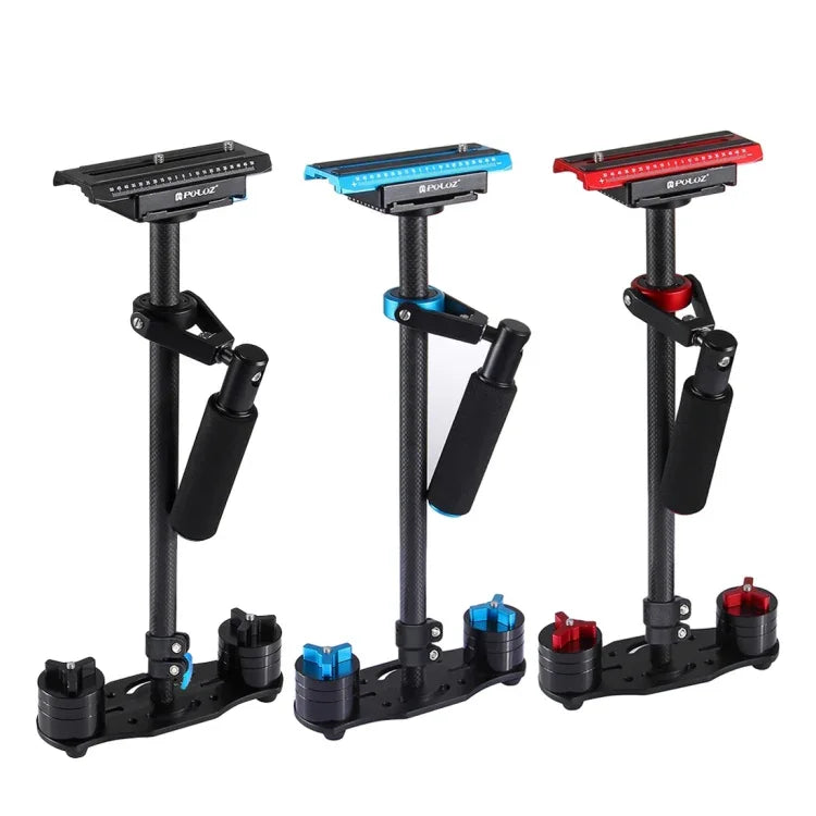 Stabilisateur portable en fibre de carbone PULUZ 38,5-61cm pour appareils photo numériques reflex et caméscopes, plage de charge : 0,5-3 kg, P60T Bleu, P60T Rouge