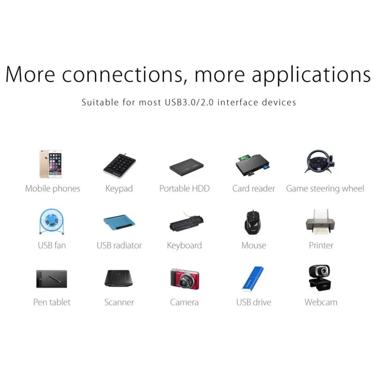 ORICO W5P-U3-30 HUB de bureau USB 3.0 4 ports avec câble Micro USB 30cm alimentation, W5P-U3-30 Noir