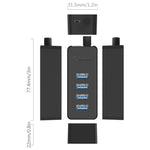 ORICO W5P-U3-30 HUB de bureau USB 3.0 4 ports avec câble Micro USB 30cm alimentation, W5P-U3-30 Noir