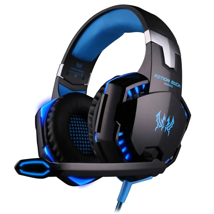 KOTION EACH G2000 Casque Gaming Circum-aural avec Microphone, Son Stéréo et Basses, Lumière LED, Longueur du Câble : Environ 2,2m (Blanc + Rouge), G2000