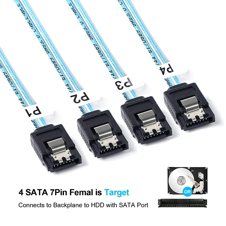 Câble de données Mini SAS (SFF-8087) vers 4 x SATA 7 broches femelle breakout avant 6Gbps, longueur : 50 cm, SFF-8087 (longueur : 50 cm)
