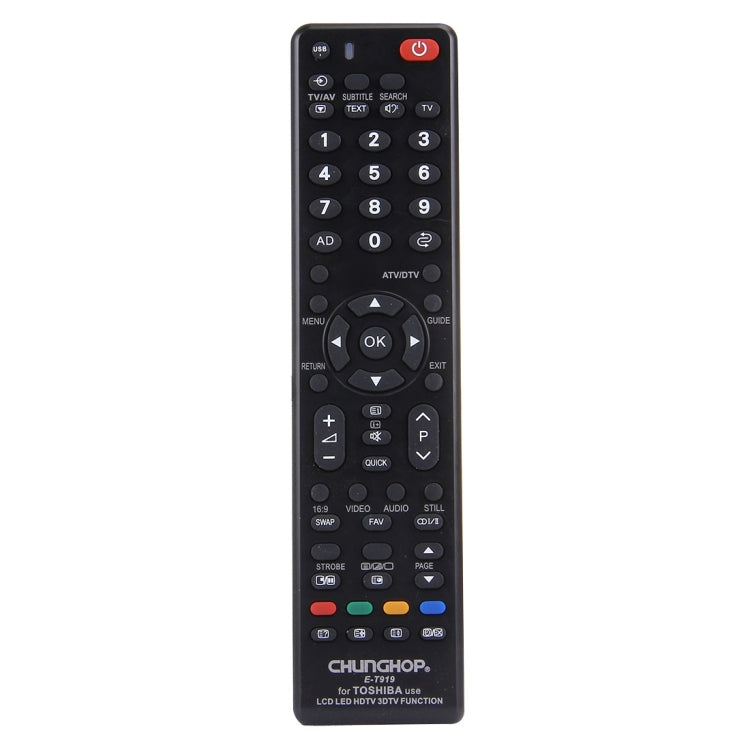 Télécommande universelle CHUNGHOP E-T919 pour TOSHIBA LED TV / LCD TV / HDTV / 3DTV, pour téléviseur TOSHIBA