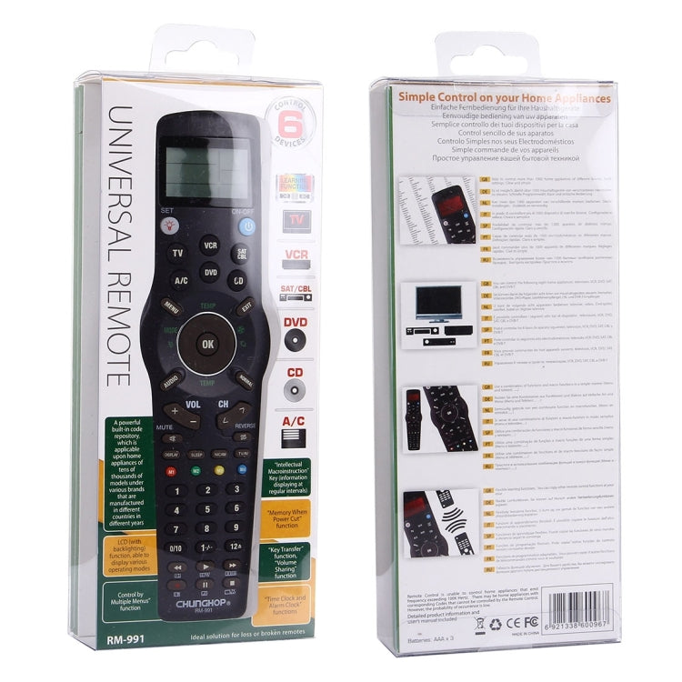 Télécommande LCD universelle CHUNGHOP RM-L991 avec fonction d'apprentissage pour TV VCR SAT CBL DVD CD A/C, RM-L991