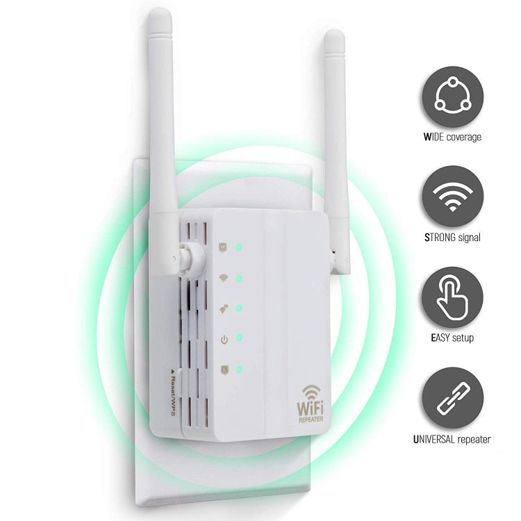 Répéteur WiFi amplificateur de signal 300Mbps Wireless-N avec 2 antennes externes, prise EU, 2 antennes externes (blanc), 2 antennes externes (noir)