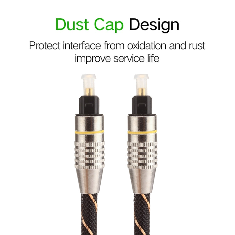 Câble audio optique numérique Toslink mâle à mâle, tête métallique plaquée or, ligne en filet tissé, diamètre extérieur 6,0 mm, longueur : 1 m
