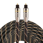 Câble audio optique numérique Toslink mâle à mâle, tête métallique plaquée or, ligne en filet tissé, diamètre extérieur 6,0 mm, longueur : 15 m