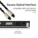 Câble audio optique numérique Toslink mâle à mâle, tête métallique plaquée or, ligne en filet tissé, diamètre extérieur 6,0 mm, longueur : 15 m