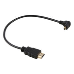 Câble adaptateur HDMI mâle 4K 30 cm vers Micro HDMI mâle à angle inversé, connecteur plaqué or, 30 cm angle inversé