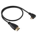 Câble adaptateur HDMI mâle 4K 50 cm vers Micro HDMI mâle à angle droit, connecteur plaqué or, 50 cm angle droit
