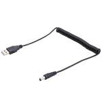 Câble enroulé à ressort USB vers DC 5.5mm, AM vers DC 5.5mm, longueur : 1.5m