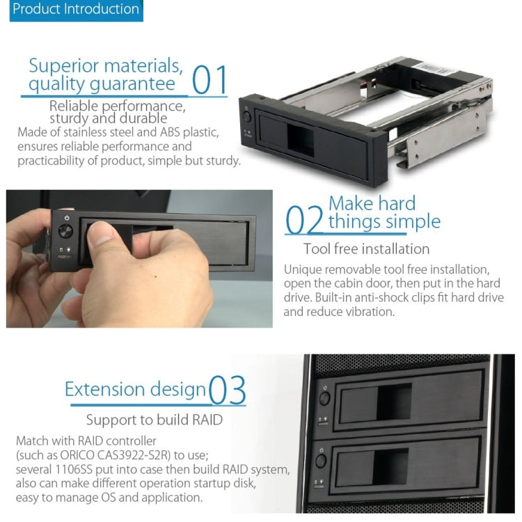 Boîtier convertisseur interne ORICO 1106SS pour rack mobile CD-ROM HDD 3.5 pouces