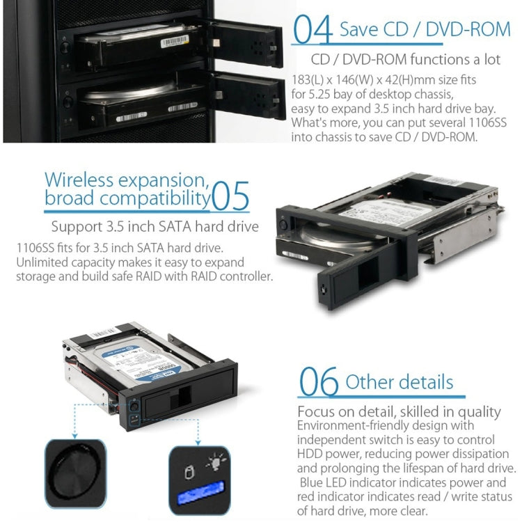 Boîtier convertisseur interne ORICO 1106SS pour rack mobile CD-ROM HDD 3.5 pouces