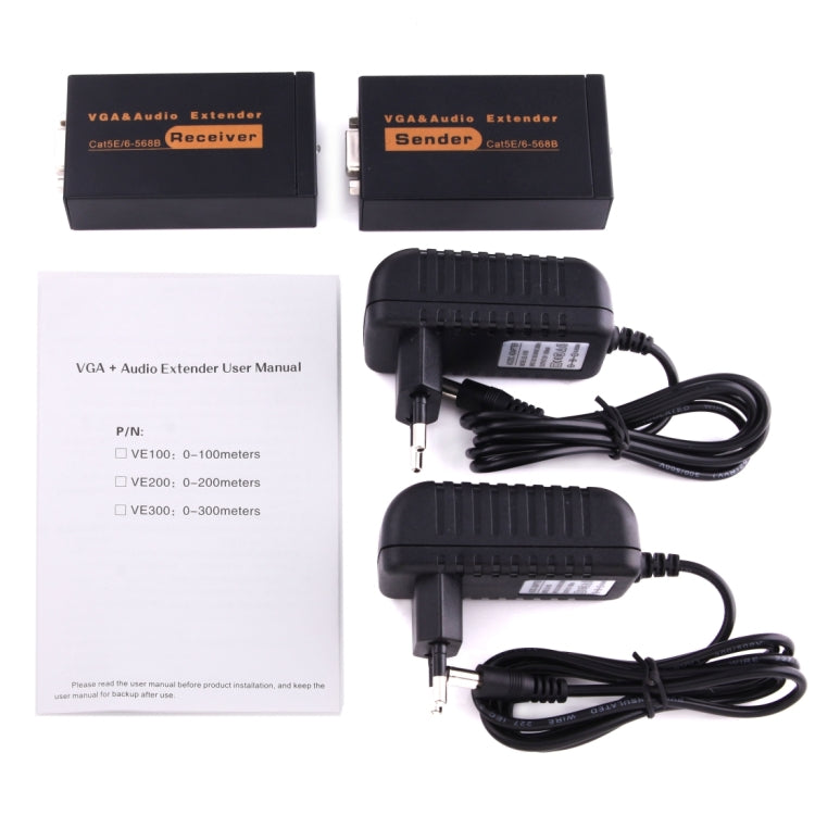Extendeur VGA & audio 1920x1440 HD 100m câble réseau Cat5e / 6-568B émetteur récepteur adaptateur, distance de transmission : 100m