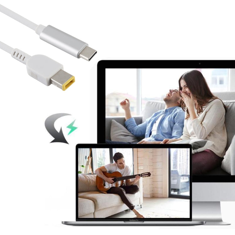 Câble de charge d'alimentation pour ordinateur portable USB-C / Type-C vers grand carré mâle pour Lenovo, longueur du câble : environ 1,5m